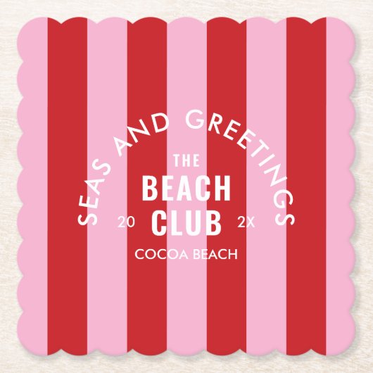 Meer und Grüße Der Beach Club Rosa Streifen Untersetzer (Vorderseite)