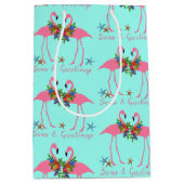 Meer und Grüße Flamingos Türkis Weihnachten Mittlere Geschenktüte (Vorderseite)