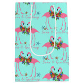 Meer und Grüße Flamingos Türkis Weihnachten Mittlere Geschenktüte (Rückseite)