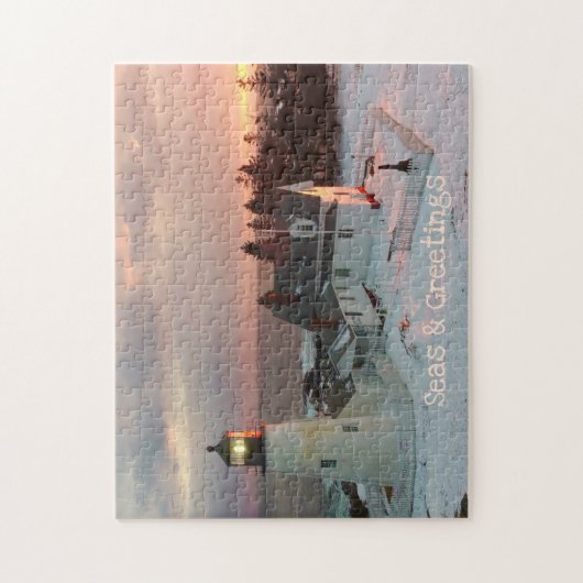 Meer und Grüße Küste WeihnachtsLeuchtturm Puzzle (Vertikal)