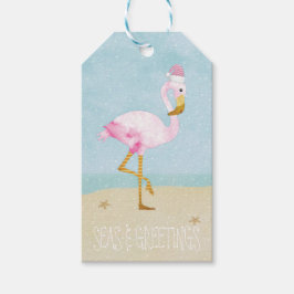 Meer und Grüße Wasserfarbe Rosa Flamingo Geschenkanhänger