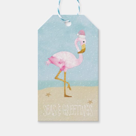 Meer und Grüße Wasserfarbe Rosa Flamingo Geschenkanhänger (Vorderseite)