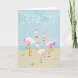 Meer und Grüße Wasserfarbe Rosa Flamingos Feiertagskarte