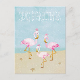 Meer und Grüße Wasserfarbe Rosa Flamingos Postkarte