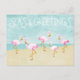 Meer und Grüße Wasserfarbe Rosa Flamingos Postkarte