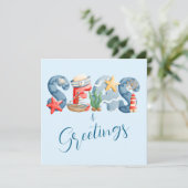 Meer und Grüße Wasserfarben Weihnachten Karte (Stehend Vorderseite)