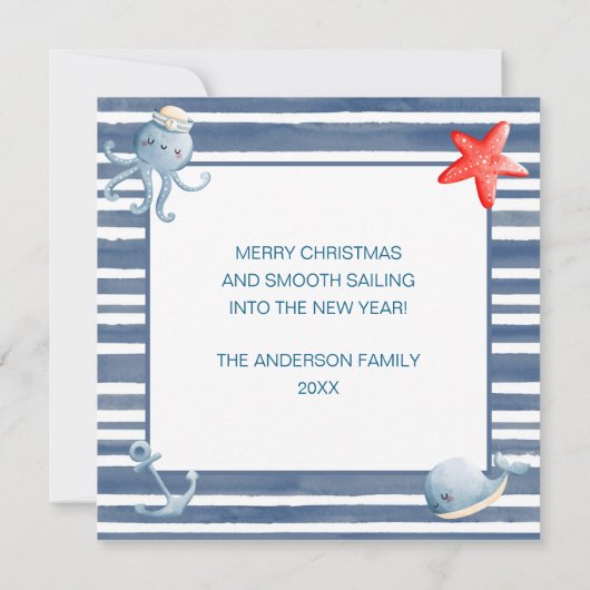 Meer und Grüße Wasserfarben Weihnachten Karte (Rückseite)