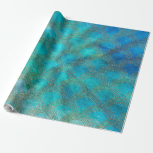 Meer- und Meerjungenskala in Aqua und Gold Geschenkpapier