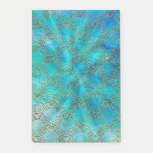 Meer- und Meerjungenskala in Aqua und Gold Post-it Klebezettel