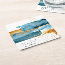 Meer und Sand Moderne Wasserfarbe Hochzeit Napkin Rechteckiger Pappuntersetzer