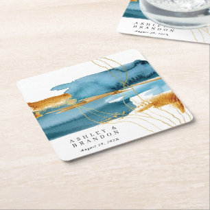 Meer und Sand Moderne Wasserfarbe Hochzeit Napkin Rechteckiger Pappuntersetzer