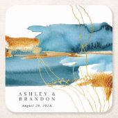 Meer und Sand Moderne Wasserfarbe Hochzeit Napkin Rechteckiger Pappuntersetzer (Vorderseite)