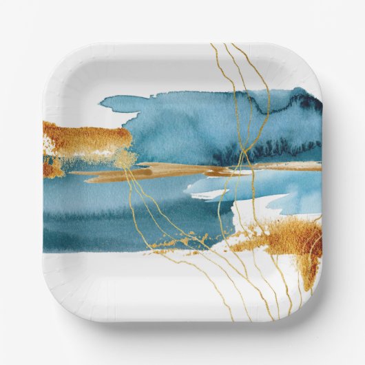 Meer und Sand Moderne Wasserfarbenküste Pappteller (Vorderseite)