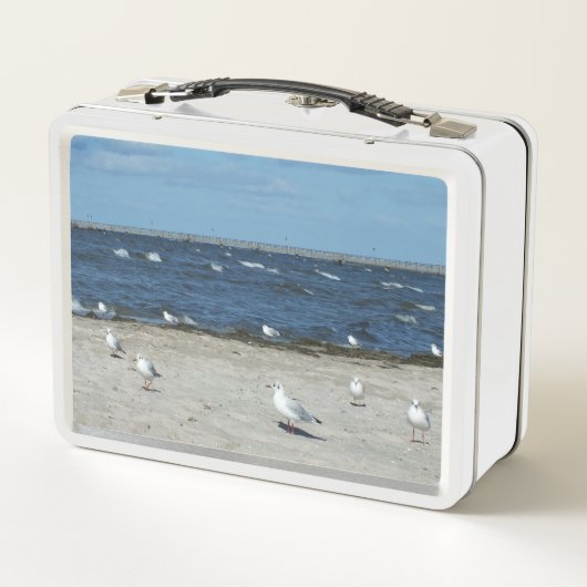 Meer, Wasser, Möwen, Vögel, Reisen, Blau, Himmel, Metall Brotdose (Rückseite)