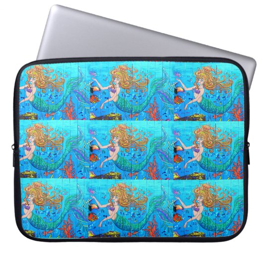 Meeräugchen auf blauem Ärmel Laptopschutzhülle (Vorderseite)