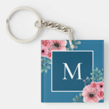 Meerblau | Monogramm-Schlüsselring für florales Fo