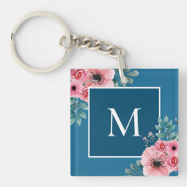 Meerblau | Monogramm-Schlüsselring für florales Fo Schlüsselanhänger