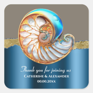 Meerblauer Gold Conch Shell Dankeschön Quadratischer Aufkleber