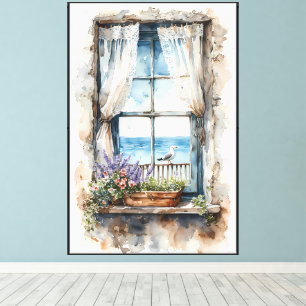 Meerblick aus dem Fenster Aquarell-Küstenlandschaf Leinwanddruck