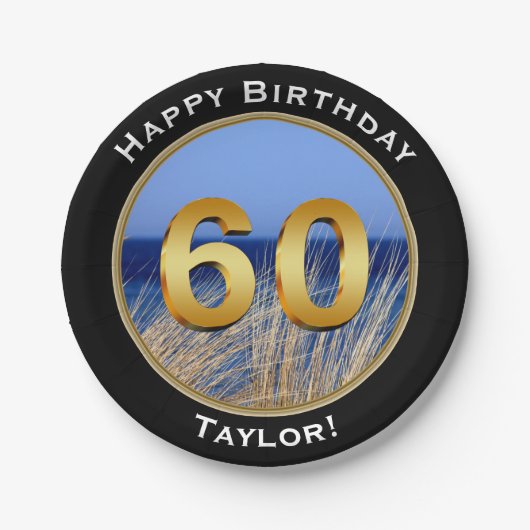 Meerblick-glücklicher 60. Geburtstag mit Namen Pappteller (Vorderseite)