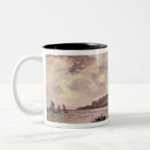 Meerblick mit Ponys auf dem Strand Zweifarbige Tasse (Links)