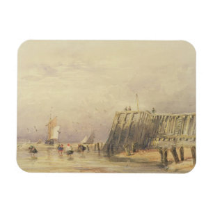 Meerblick mit Segeln-Lastkähnen und Zahlen Waten Magnet