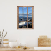 Meerblick von einem Fenster mit Wellenbrechern Poster (Küche)