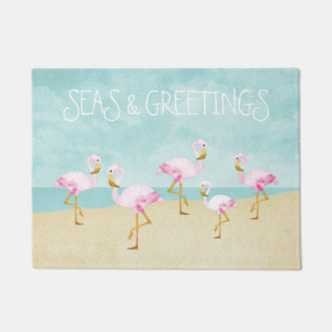 Meere und Gruß-Aquarell-Rosa-Flamingos Fußmatte