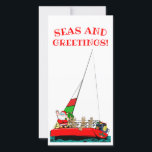 Meere und Gruß-Seeweihnachtskarte Feiertagskarte<br><div class="desc">Sankt,  der Seemann,  segelt mit seinen Ren ausgebreiteten Meeren und Grüßen zu allen seinen Bootfahrtfreunden,  die Liebe,  am Weihnachten zu segeln.</div>