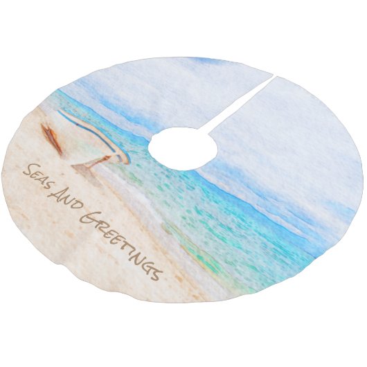 Meere und Grußboote Polyester Weihnachtsbaumdecke (Schrägansicht)