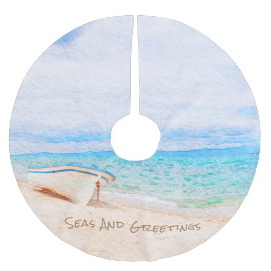 Meere und Grußboote Polyester Weihnachtsbaumdecke (Vorderseite)