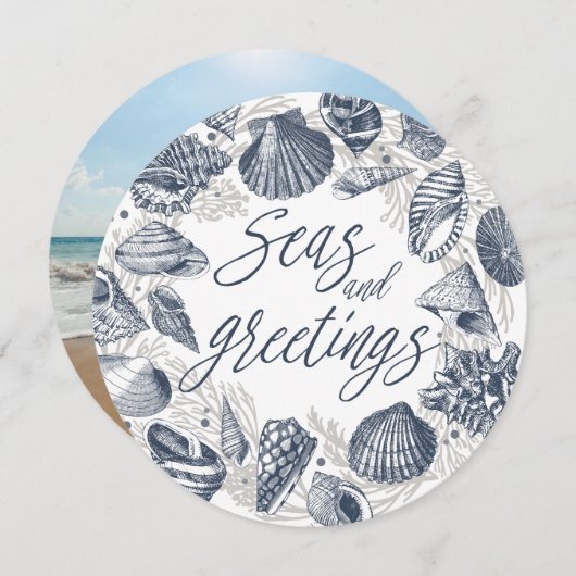 Meere und Grüße | Nautic Seashell Foto Card Einladung (Vorne/Hinten)