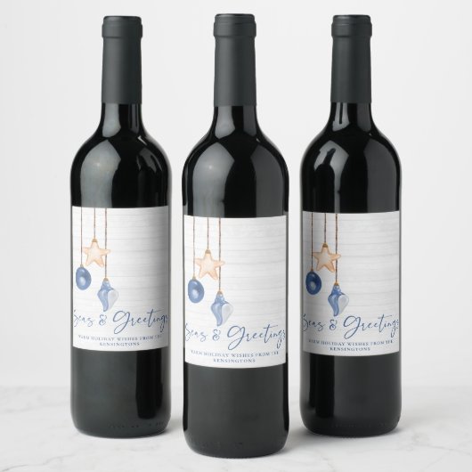 Meere und Grüße Seashell Ornament Küstenwald Weinetikett (Flaschen)