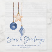 Meere und Grüße Seashell Ornament Küstenwald Weinetikett (Einzelnes Label)