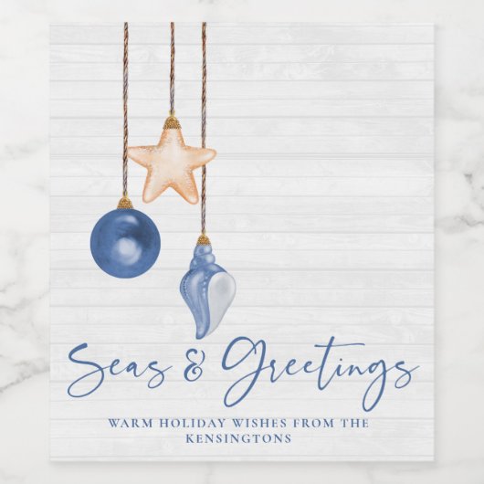 Meere und Grüße Seashell Ornament Küstenwald Weinetikett (Einzelnes Label)