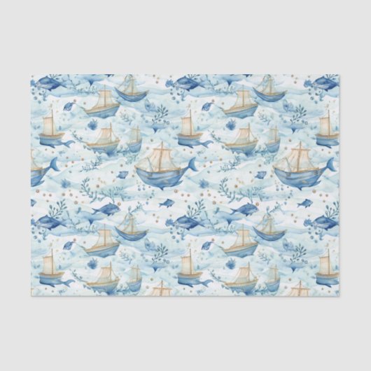 Meeres-Boote mit Wal-Decoupage Seidenpapier (Vorderseite)