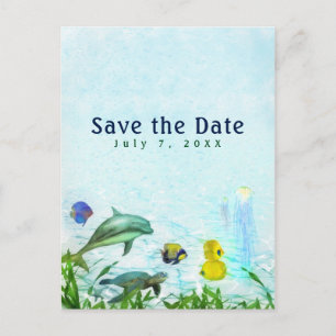 Meeres Tiere Strand Aquarell Elegant Save the Date Ankündigungspostkarte
