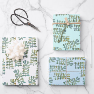Meeresalgen-Blätter Wasserfarbene Natur Botanische Geschenkpapier Set