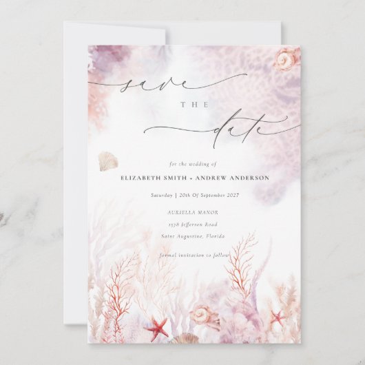 Meeresalgen | Seashell Save the Date Einladung (Vorderseite)