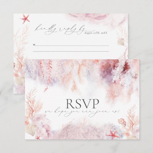 Meeresalgen | Seashell Wedding RSVP Card Karte (Vorne/Hinten)
