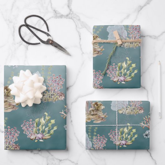 Meeresalgenkoralle unter dem tiefen Grünen Meer Geschenkpapier Set (Vorderseite)