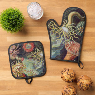Meeresanemone Wissenschaftlicher Natur Ofenhandschuh & Topflappen-Set