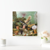 Meeresanemonen, Vintage Meerestiere Quadratische Wanduhr (Zuhause)