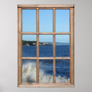 Meeresansicht von einem Fenster mit Meeresspray Poster