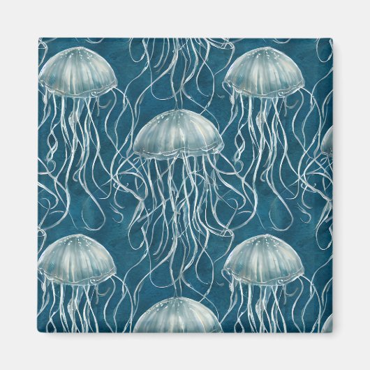 Meeresblau und Weißgelb-Muster Magnet (Vorne)