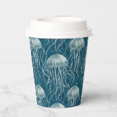 Meeresblau und Weißgelb-Muster Pappbecher (Rückseite)