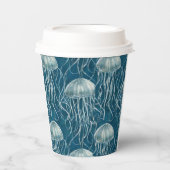 Meeresblau und Weißgelb-Muster Pappbecher (Vorderseite)