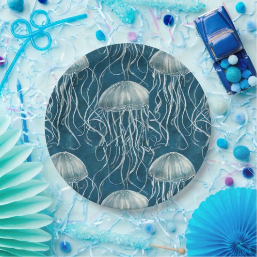 Meeresblau und Weißgelb-Muster Pappteller (Party)