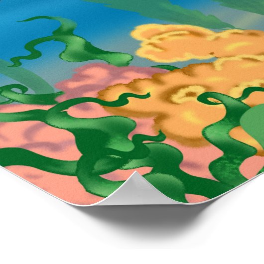 Meeresboden mit roter Krabbe, Algen und Fischen, t Poster (Ecke)