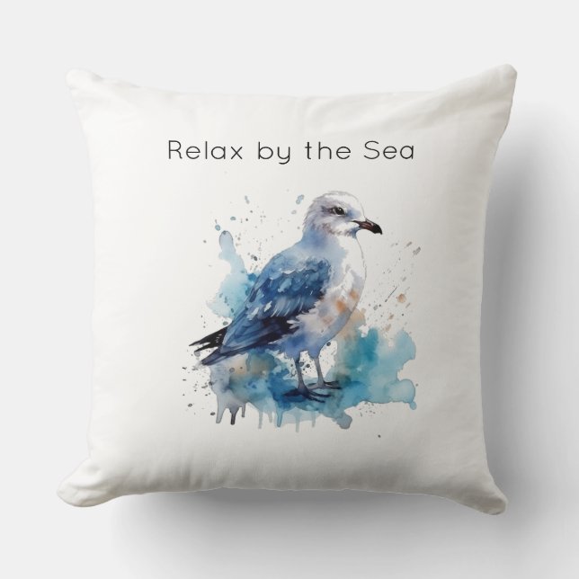 Meeresbrise: Aquareller Seagull Kissen (Vorderseite)